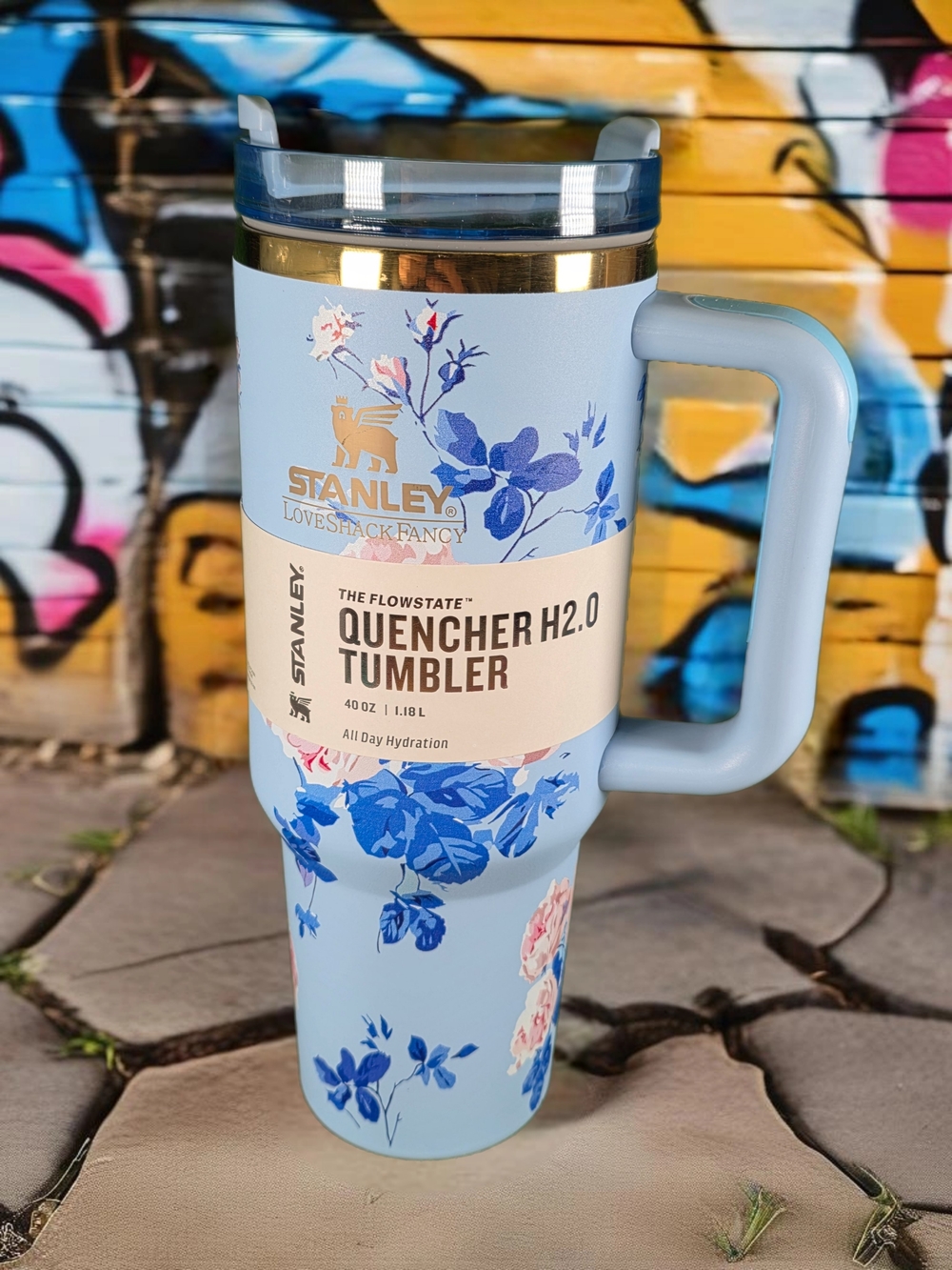Stanley 🔵 Blue Floral Insulated Bottle with FlowState Lid